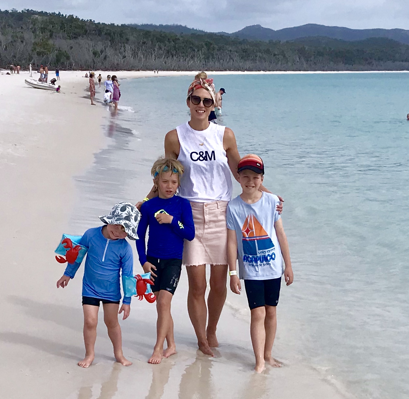 sarah knight editor by the sea with three whitsundays whitehaven beach queensland cruise whitsundays family travel holidays